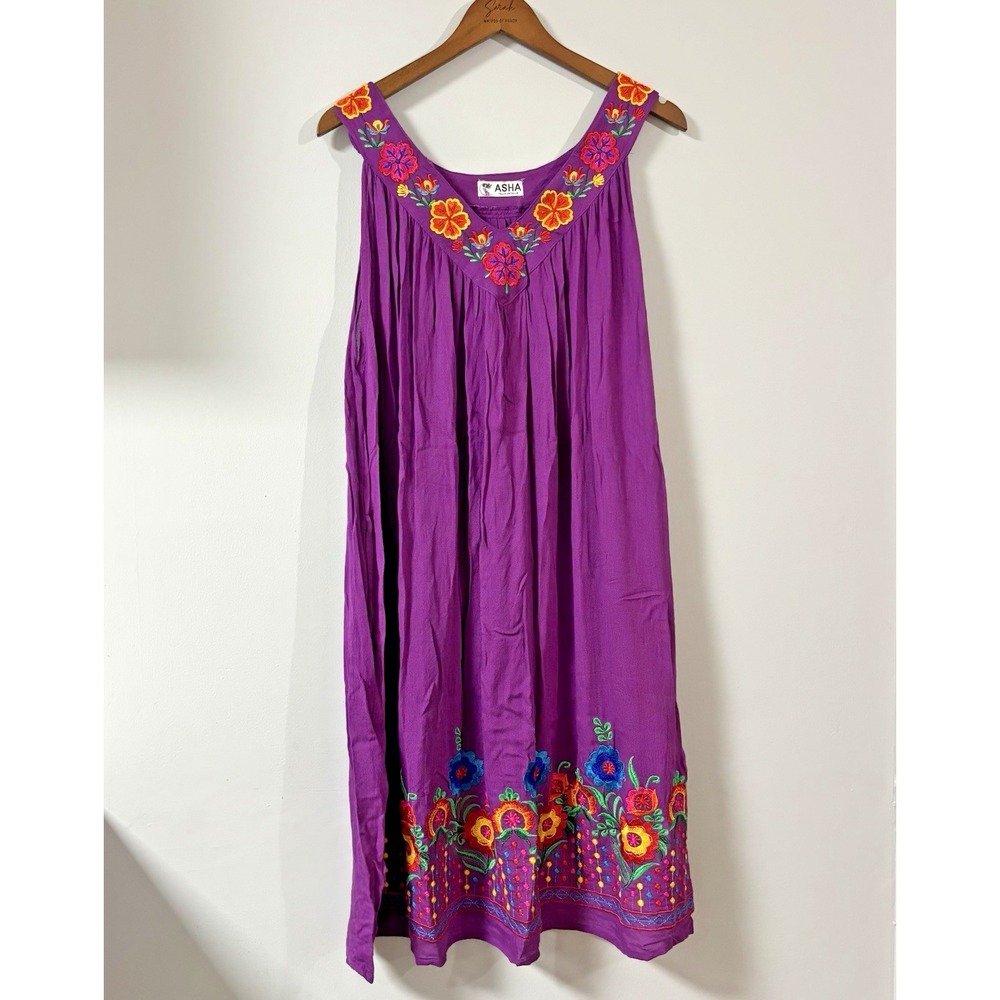 Asha Embroidered Floral Purple Sleeveless Dress Women's Size 35 Small/Medium